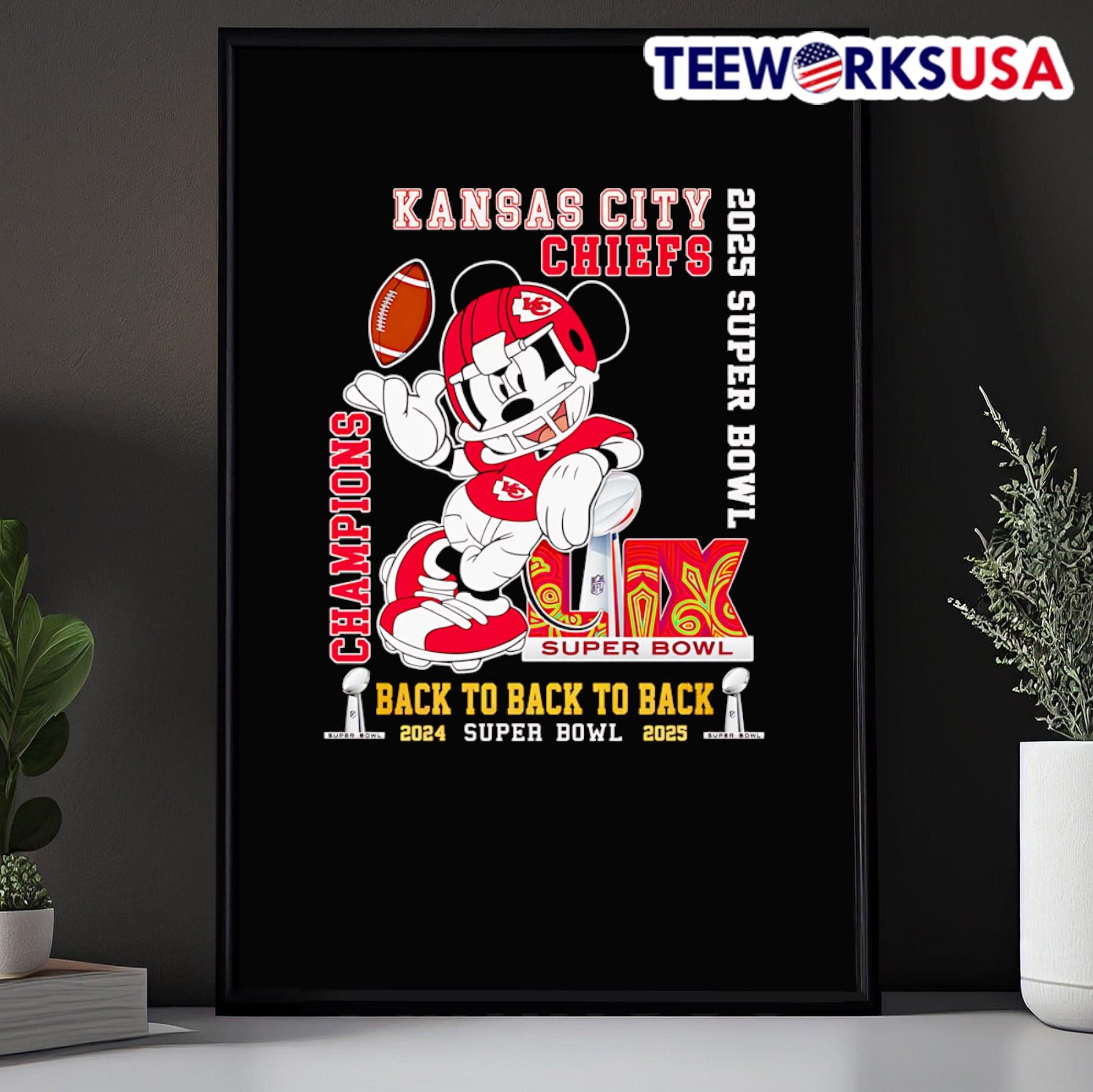 Mickey mouse Kansas City Chiefs 2025 Super Bowl Champions back to back