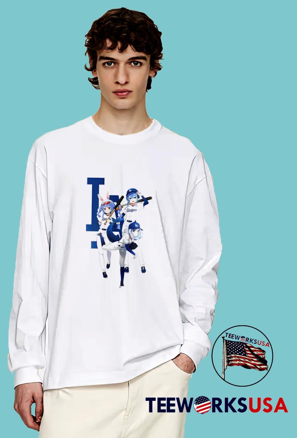 [新品•未使用] Dodgers x hololive Tシャツ XL 限定品】ホロライブ ドジャース コラボTシャツ がうる・ぐら