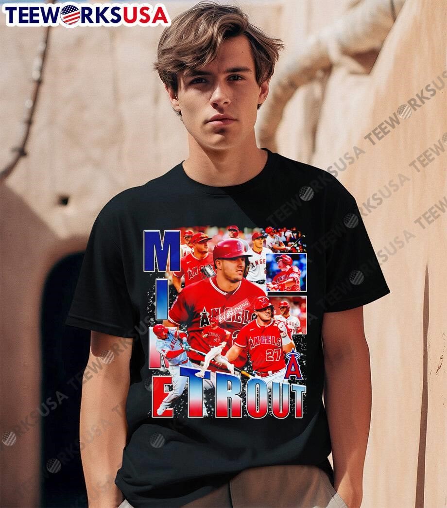 mike trout Tシャツ angels Los Angeles Angels Mike Trout #27 Red Majestic T-Shirt Large